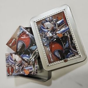 HARLEY DAVIDSON COLLECTOR TIN & 2 DECKS OF PLAYING CARDS MOTORCYCLES New In Box